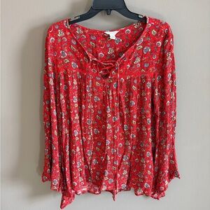 Beautiful Red Floral Shirt with a Tie Feature